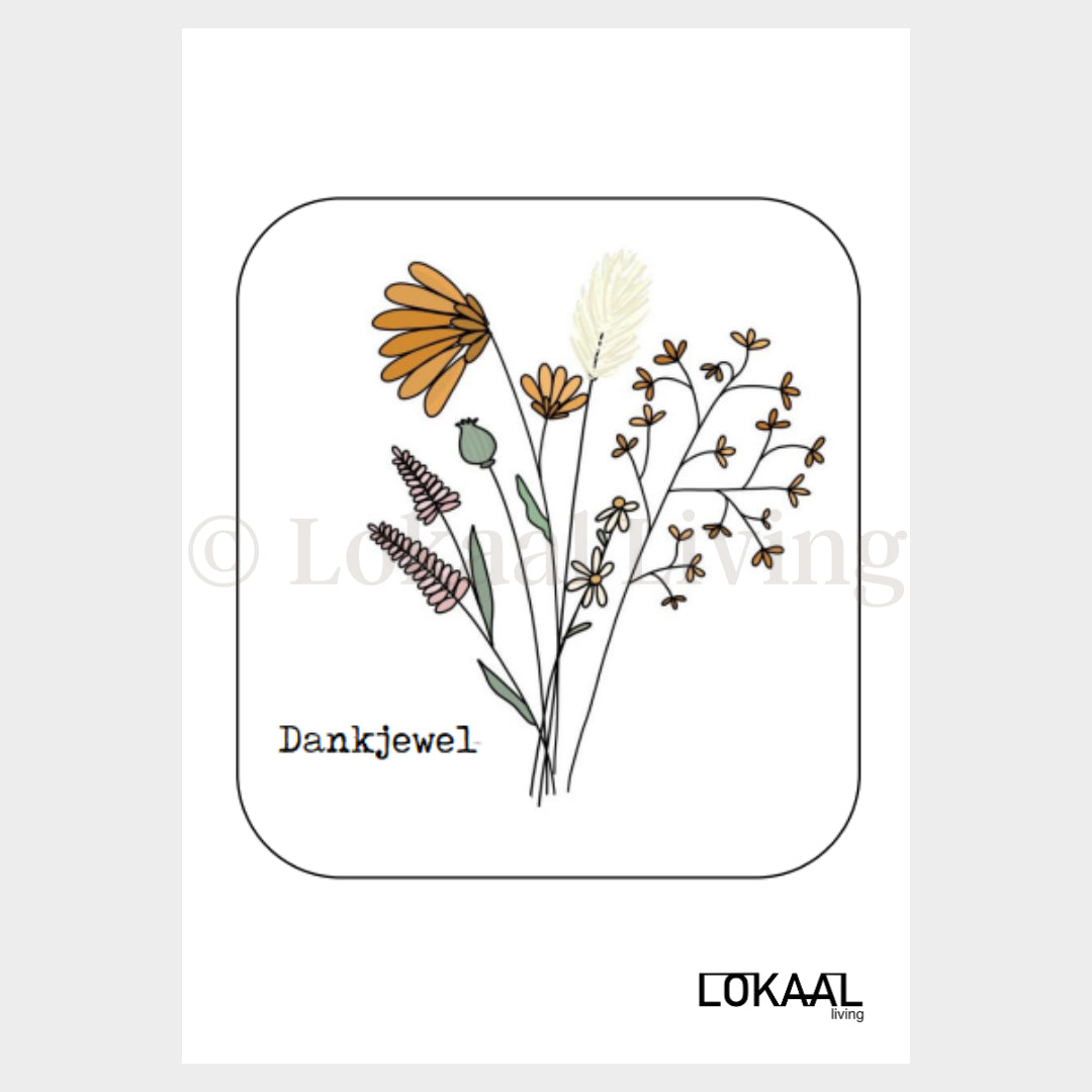 Wenskaart Dankjewel - Premium Wenskaart incl. Envelop - set van 10 stuks