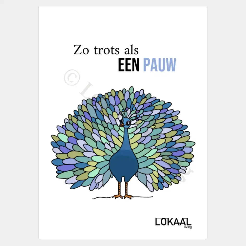 Wenskaart Trots als een pauw - Premium Wenskaart incl. envelop - set van 10 stuks