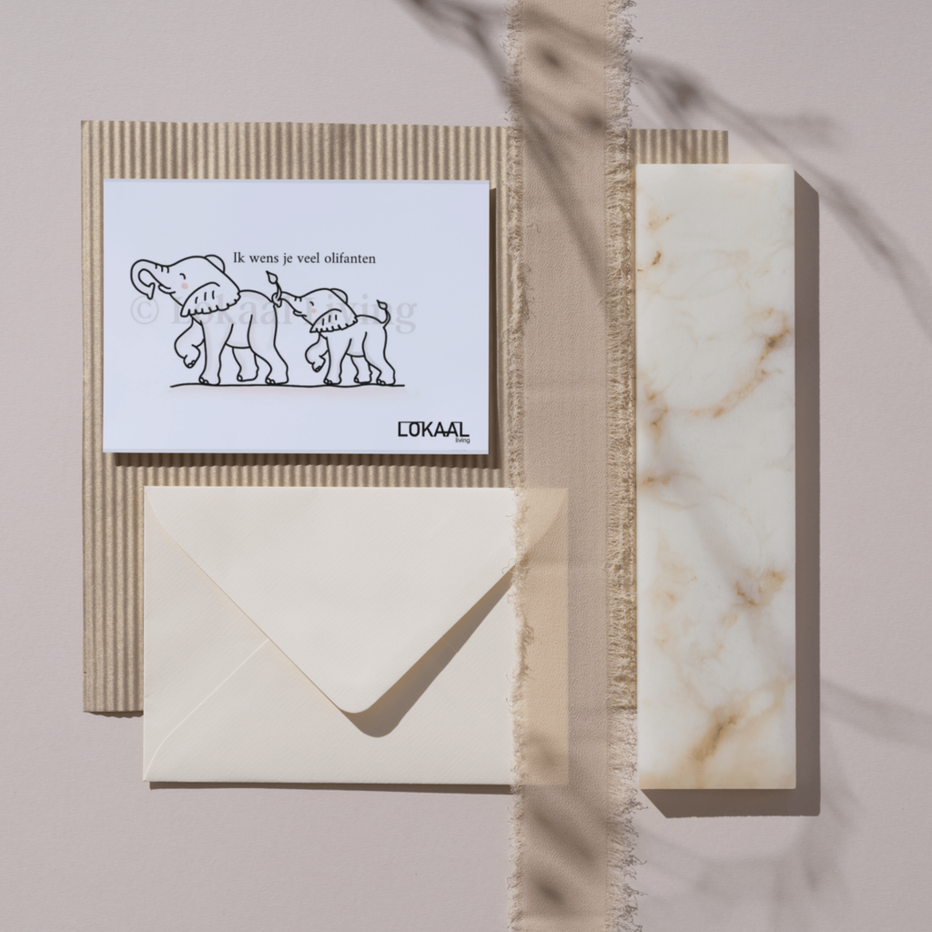 Wenskaart Ik wens je veel olifanten - Premium Wenskaart incl. envelop - set van 10 stuks